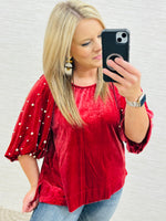 Berry Pearl Sleeve Blouse