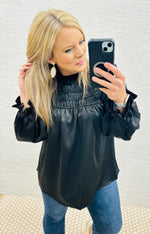 Black Frilled Satin Blouse