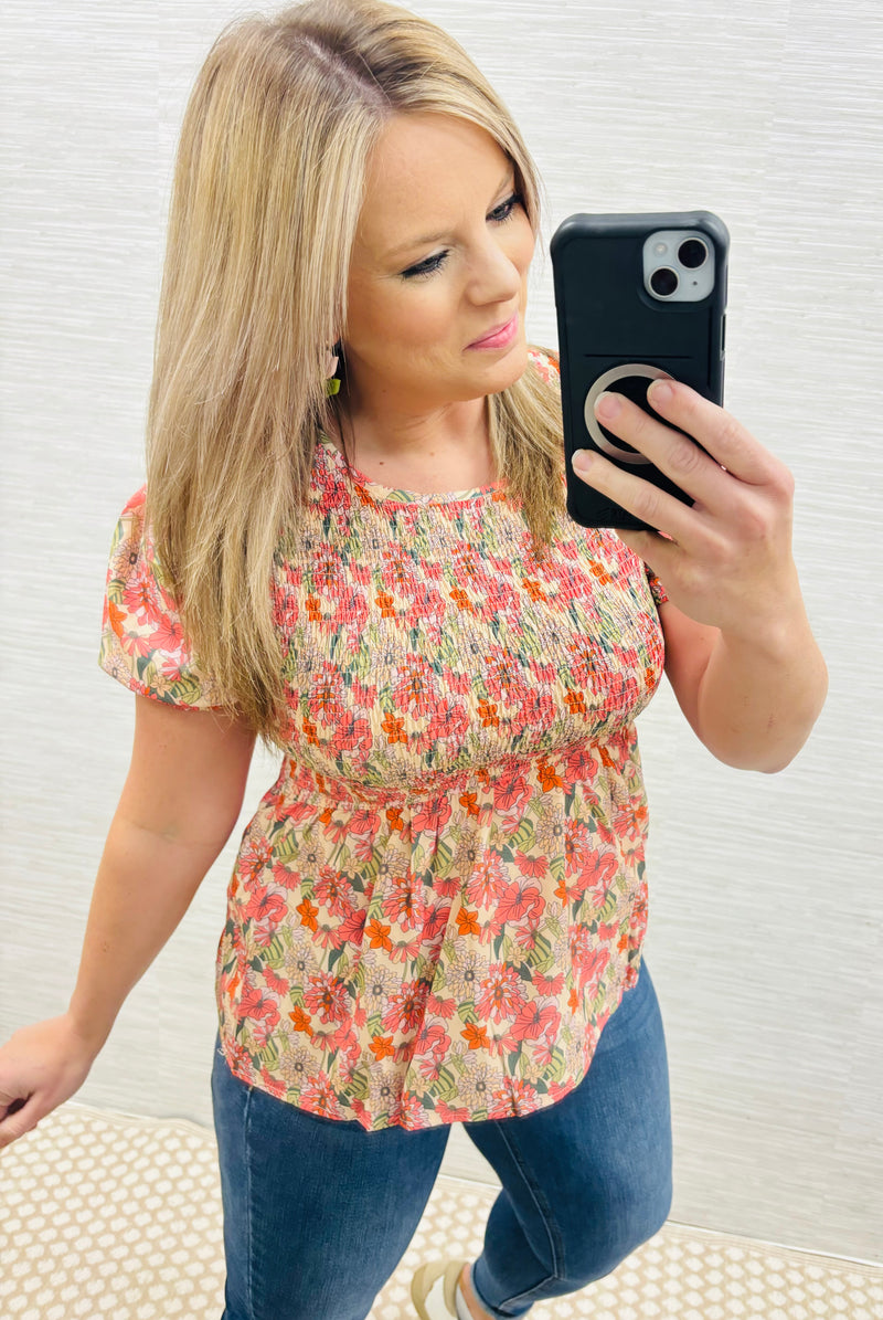 Smocked Floral Blouse