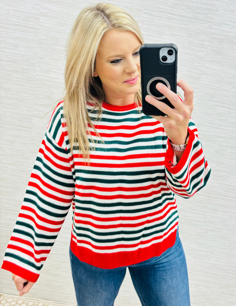 WhoVille Red & Hunter Green Sweater