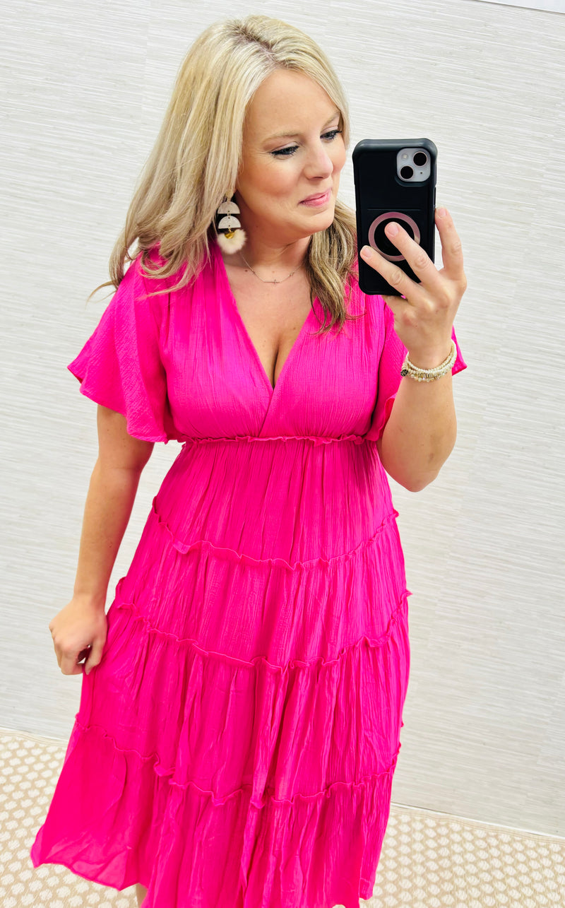 Hot Pink Flattery Waist Dress