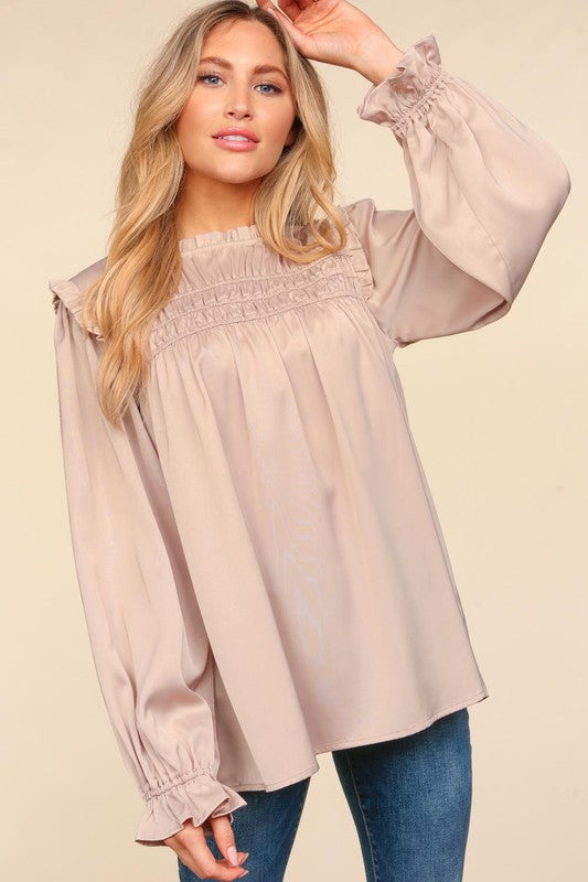 Chesnut Frilled Satin Blouse