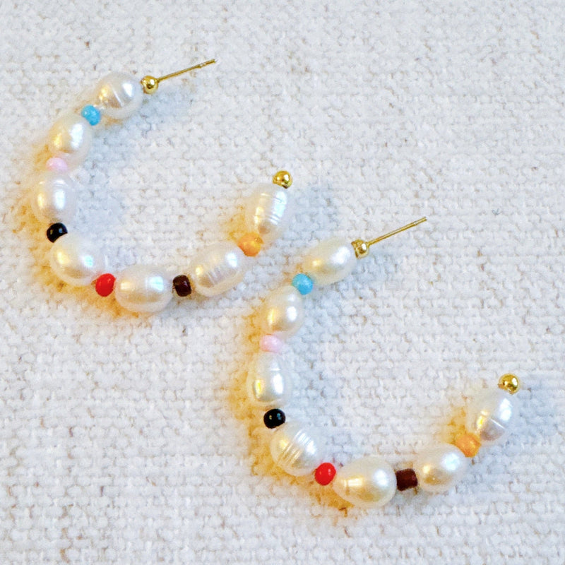 Freshwater Pearl Color Accent Hoop Earrings