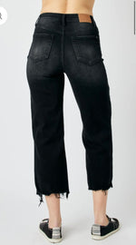 JB Vintage Black Button Fly Crop Raw Edge Denim