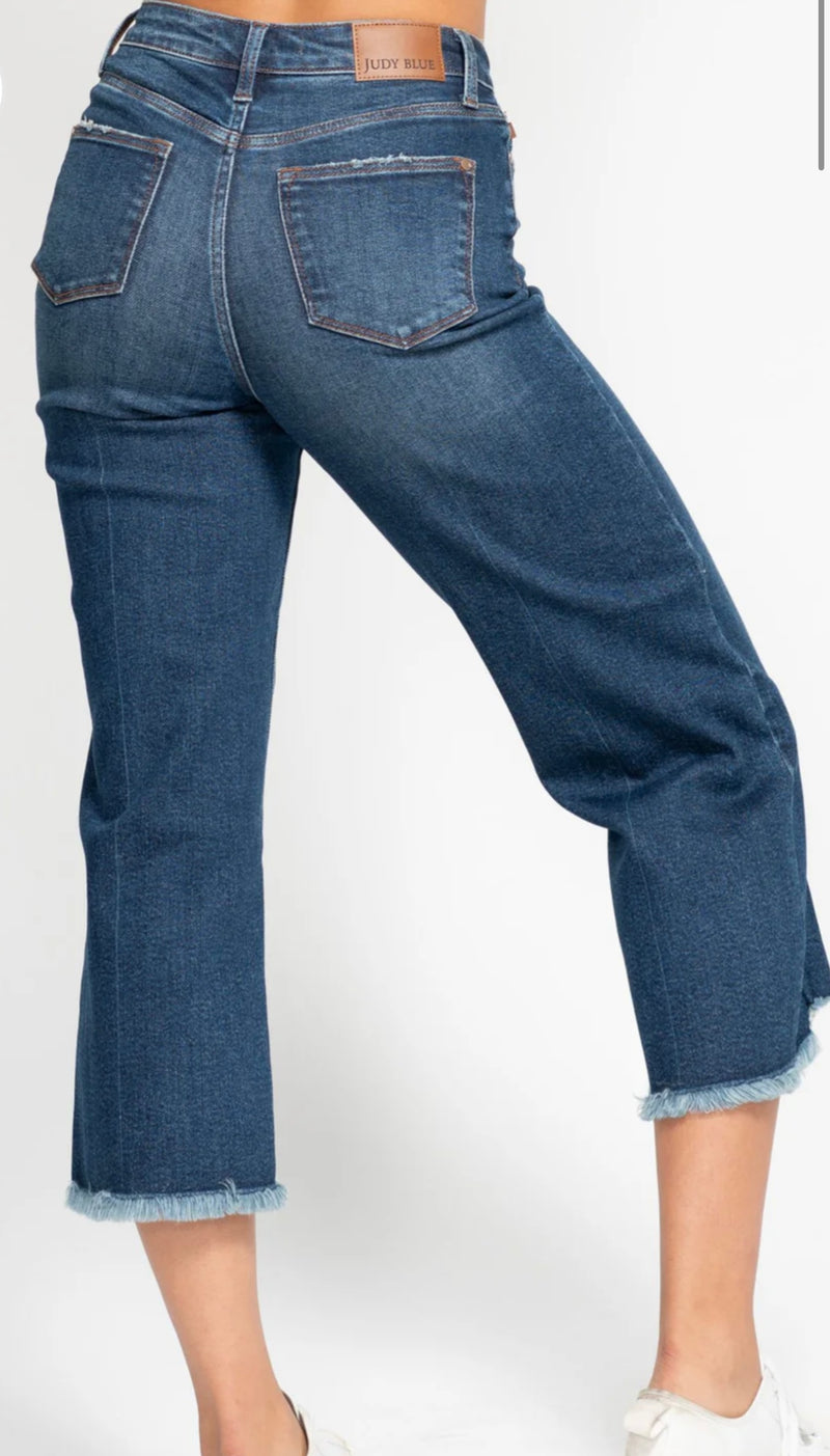 JB Button Fly Crop Raw Edge Denim