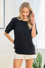 Black Ribbed Knitted Top