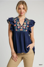 Navy Lila Floral Embroidery Blouse