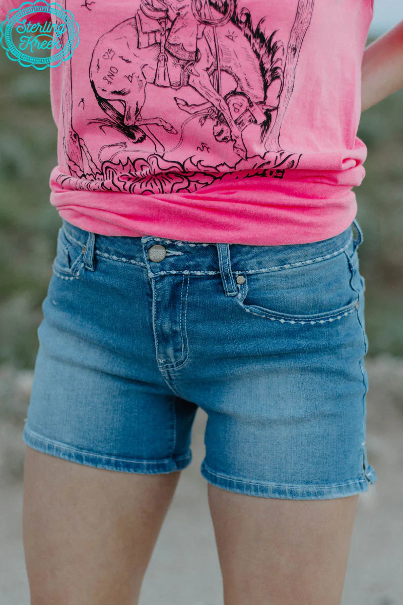 Stitched Denim Shorts