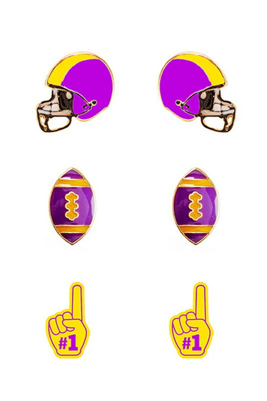 Purple/Ylw 3 - pack Football Earrings