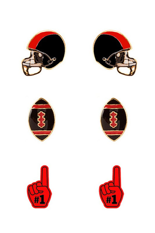 Red/Blk 3 - pack Football Earrings