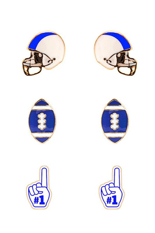 Blue/Wht 3 - pack Football Earrings