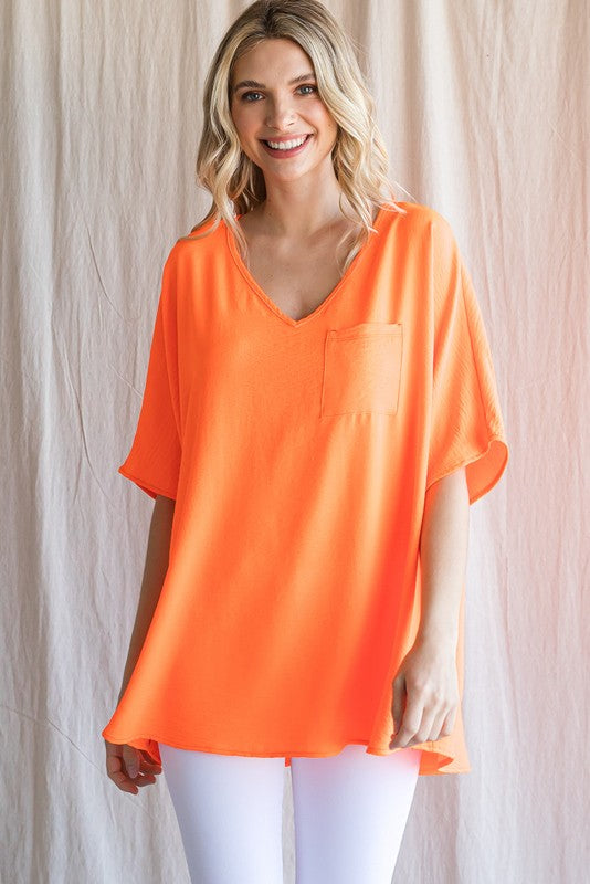 V Neck Basic - Neon Orange