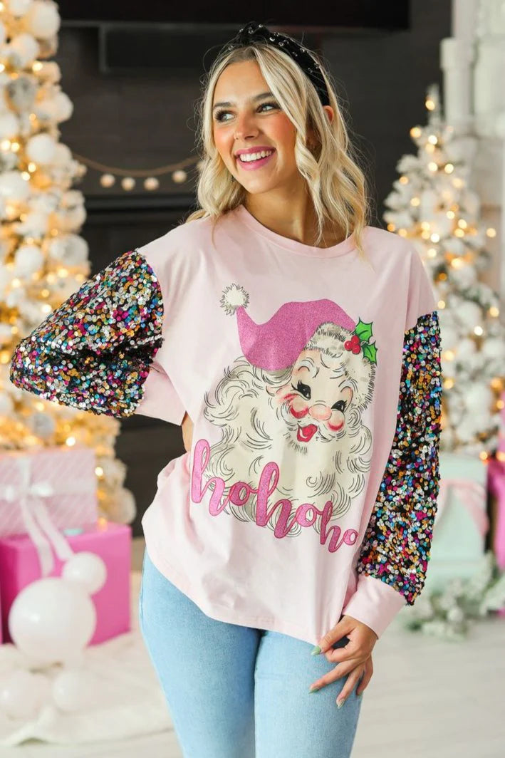 Pink Sequin Santa Blouse