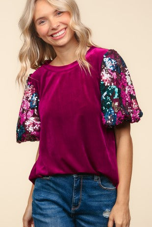 Taylor Sequin Sleeves Blouse