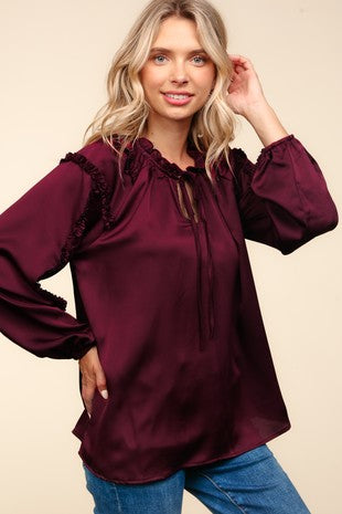 Burgundy Conference Satin Blouse