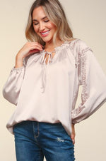 Taupe Conference Satin Blouse