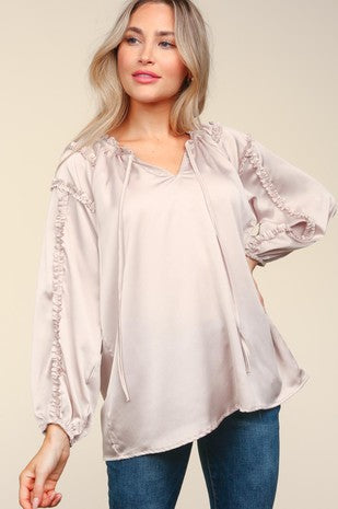 Taupe Conference Satin Blouse