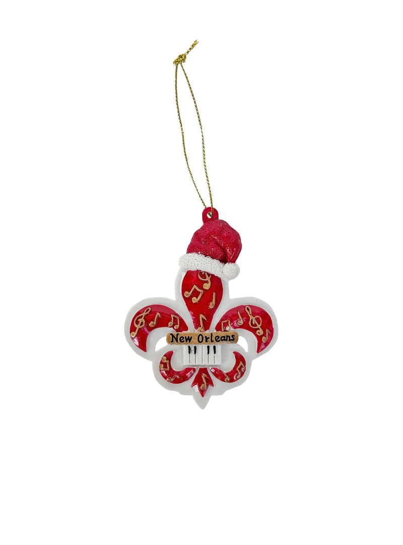 Red and Gold Fleur de Lis Christmas Ornament