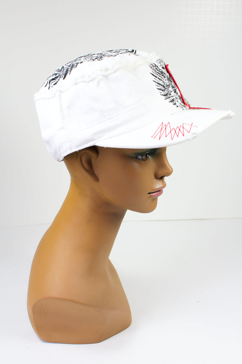 White Cap with a Sequined Hamsa Symbol