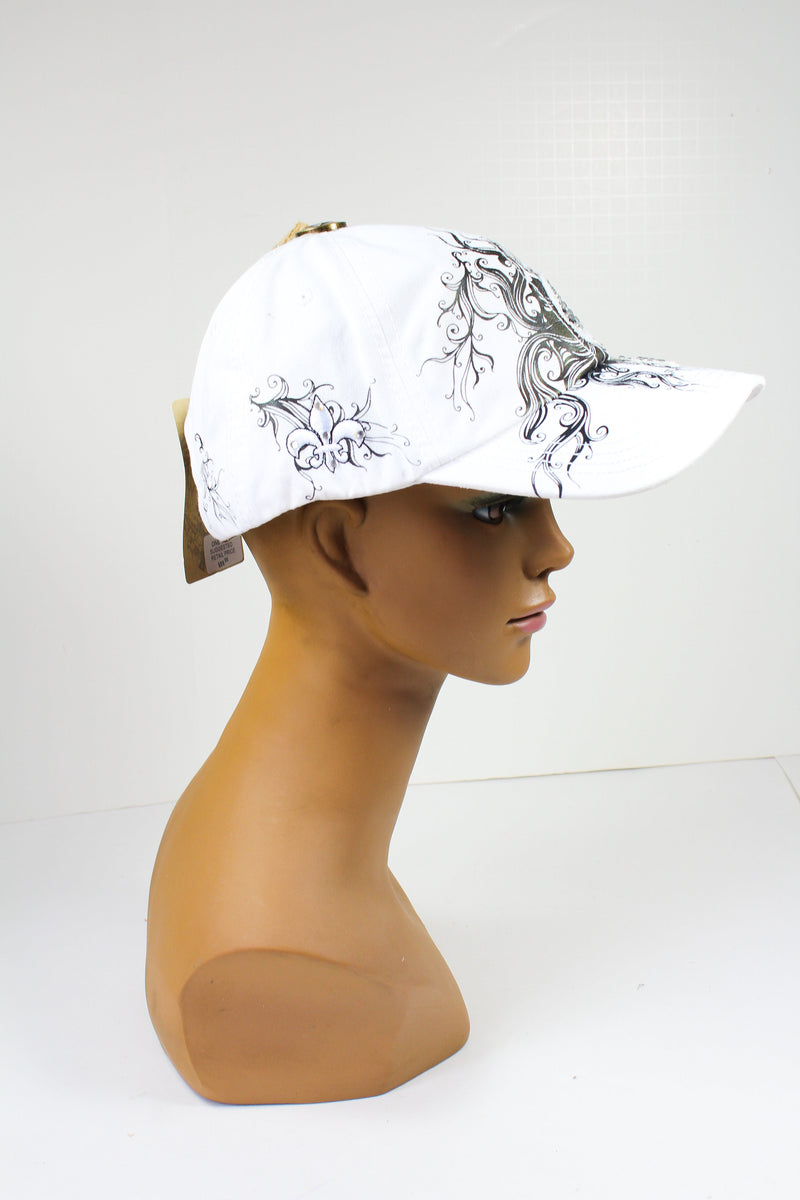 White Cap with a Sequined Fleur de Lis Symbol