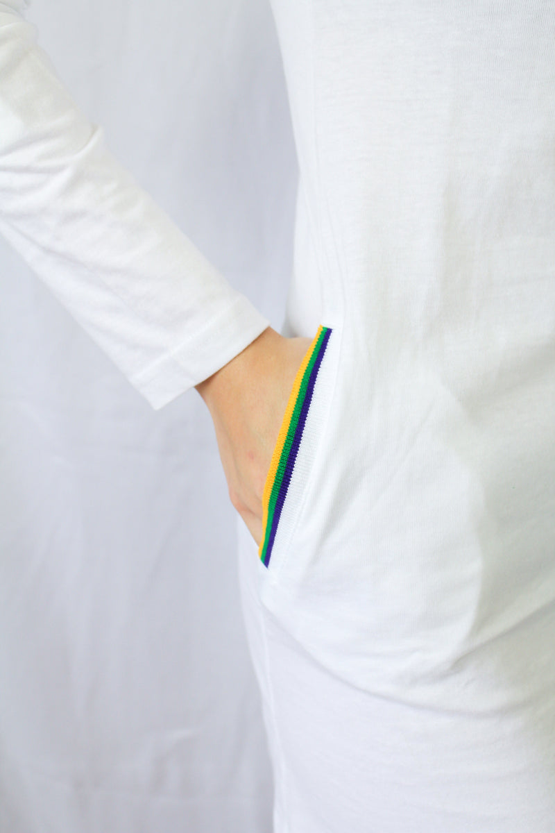 White Chest Stripe Junior Dress