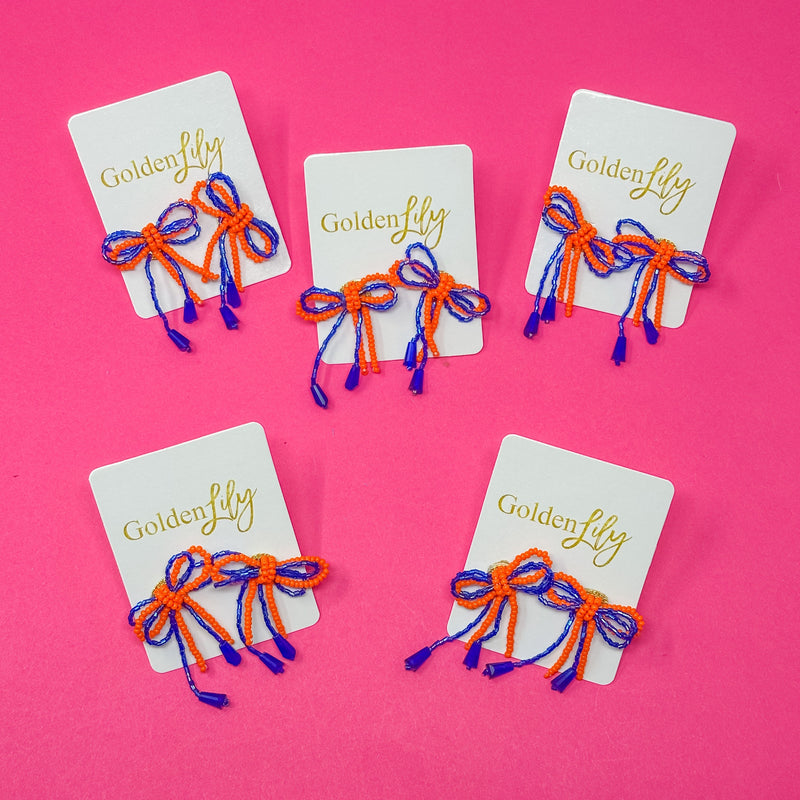Mini Bow Earrings - Blue and Orange
