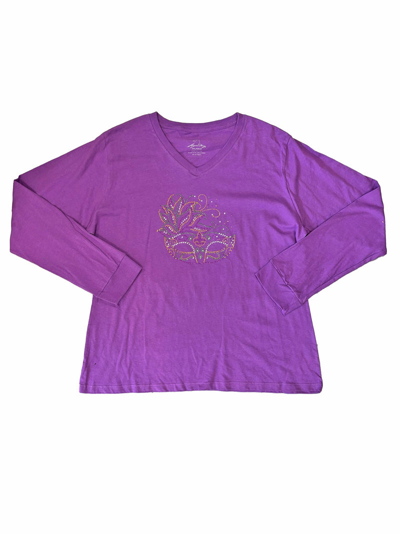 Venetian Mask Side Feather Purple/Green/Gold Rhinestone (Short or Long Sleeve)