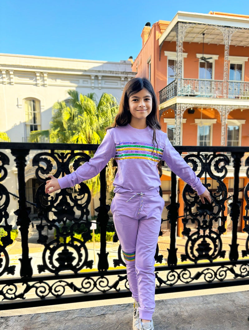 Youth Sequin Joggers French Terry - Lavender