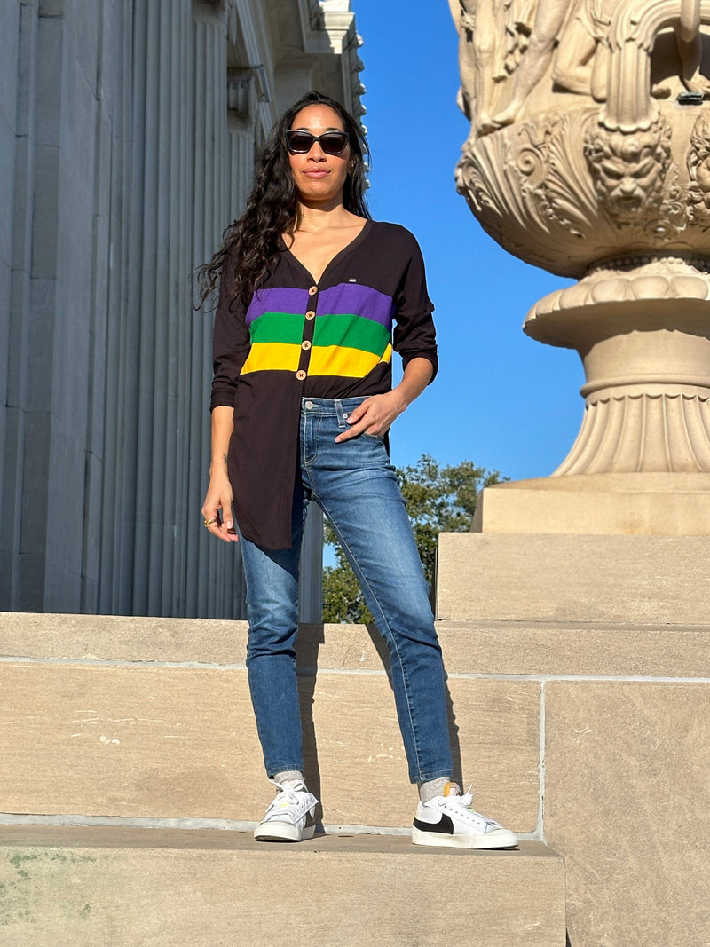 Black Chest Stripe Button Down Tie Top