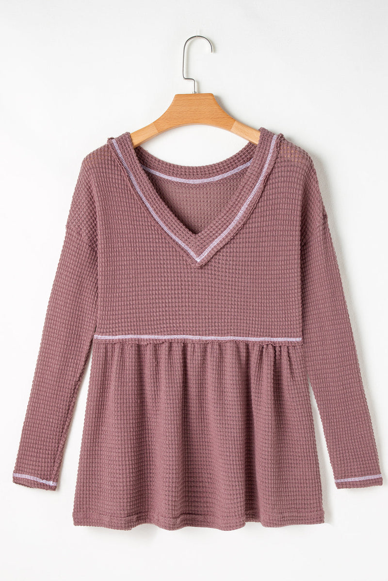 Liana Waffle Knit V Neck Long Sleeve Babydoll Top – ShopCottonBelles