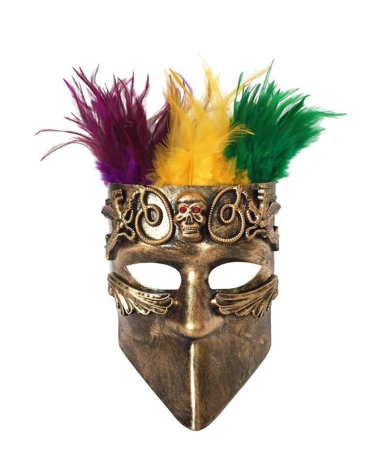 Warrior Mask Full Face with Center Skull and Feathers