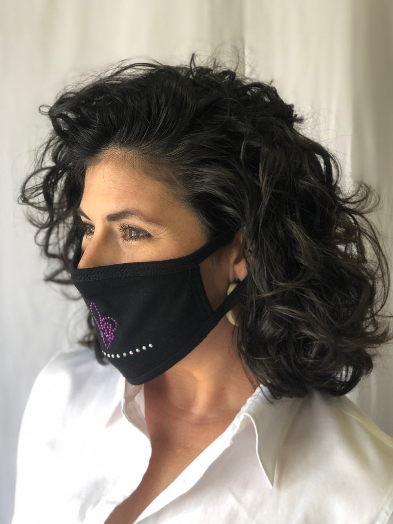 Pink Rhinestone Fleur de Lis Face Mask