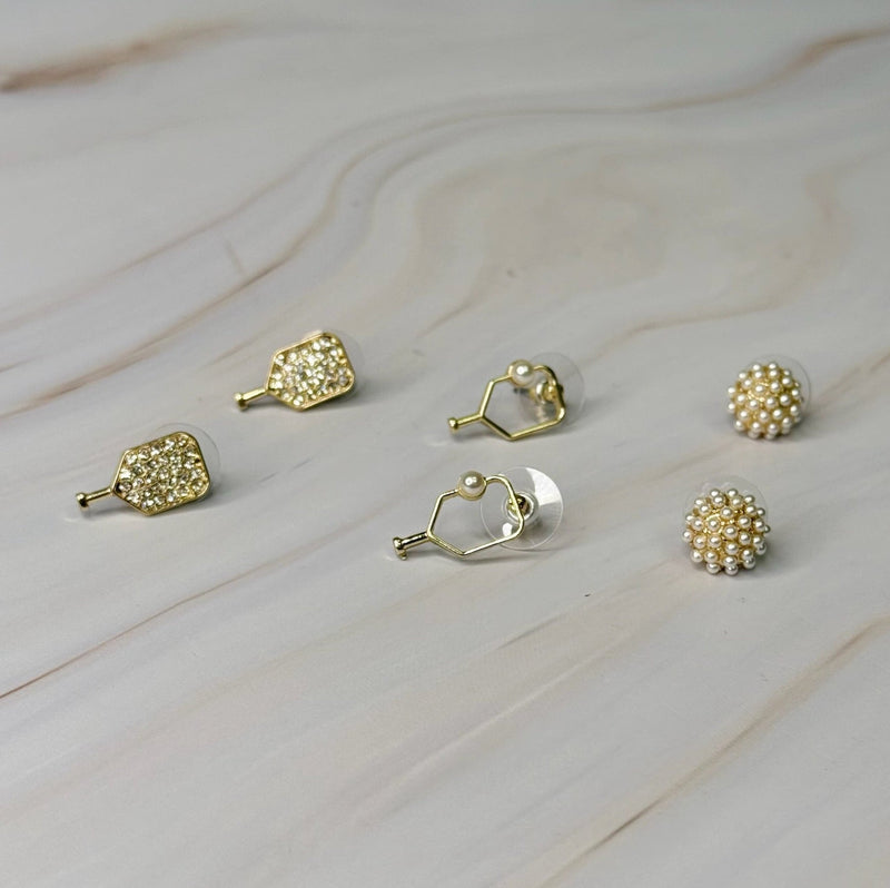 Pickle Ball Stud Earrings Set Of 3