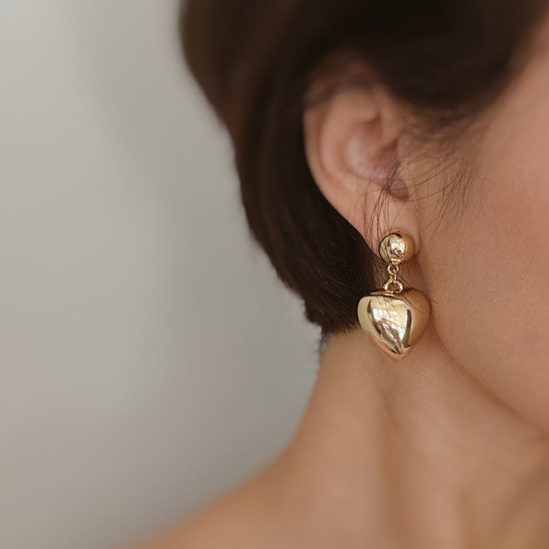 Puff Dangle Heart Earrings