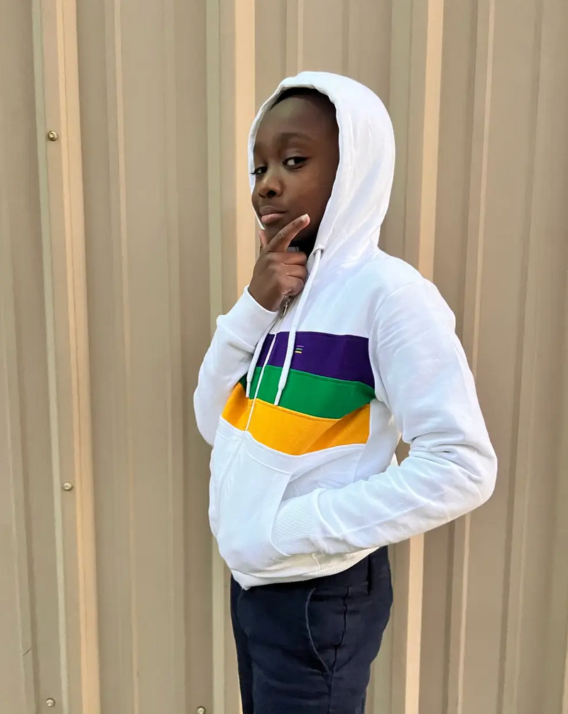 White Chest Stripe Youth Zip Up Hoodie