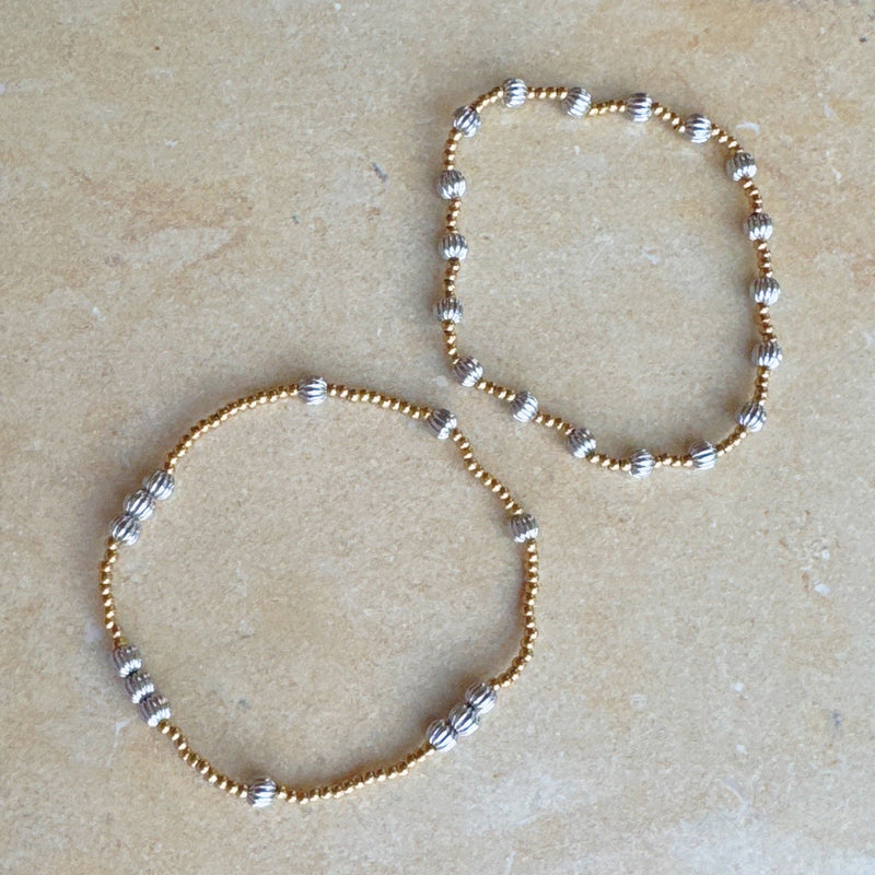 Two Toned Beads Stretch Bracelet Set Of 2