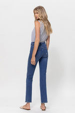 Stretch Mid-Rise Straight Leg w/ Button Up