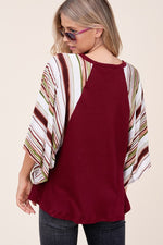 WAFFLE STRIPE MIX KIMONO TOP