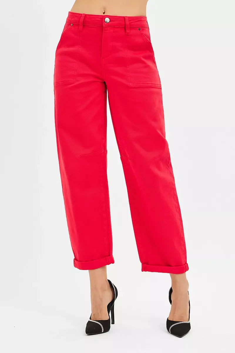 RISEN High Rise Ankle Cuffed Barrel Pants