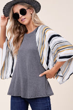 WAFFLE STRIPE MIX KIMONO TOP