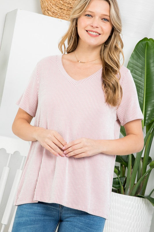 PLUS SLUB RIB STRIPE TOP