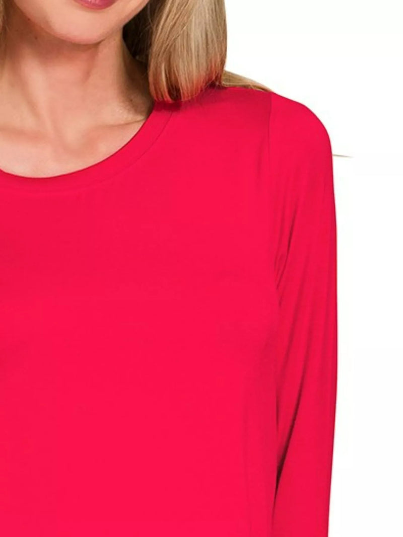 Zenana Flowy Round Hem Rayon Long Sleeve Top