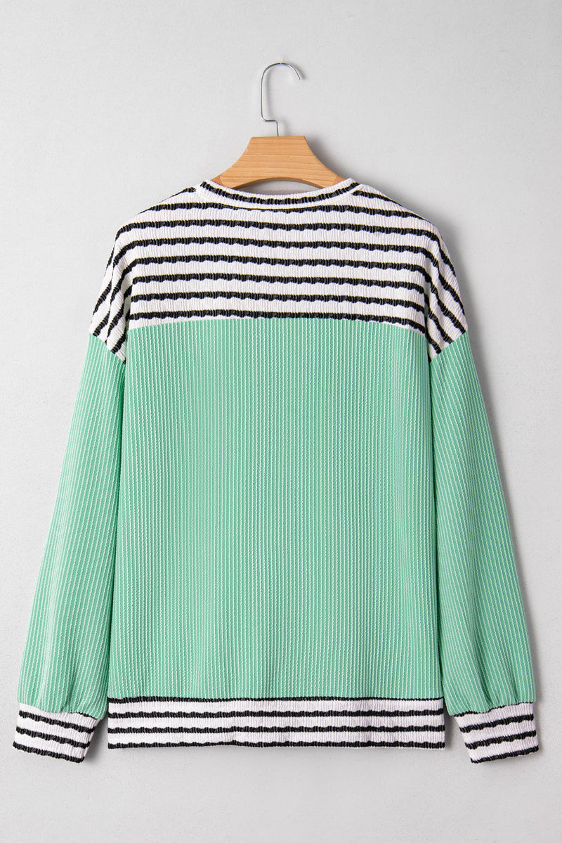 Claire Contrast Striped Patchwork Long Sleeve Top