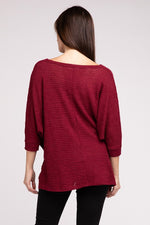 3/4 Sleeve V-Neck Hi-Low Hem Jacquard Sweater