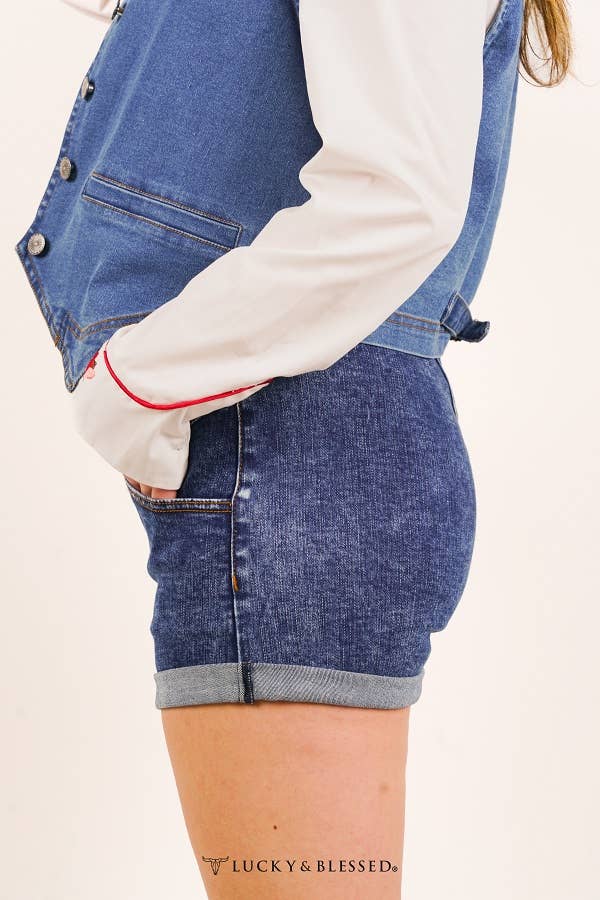 Mid Wash Tummy Control 90s Vintage Cuffed Shorts: 10
