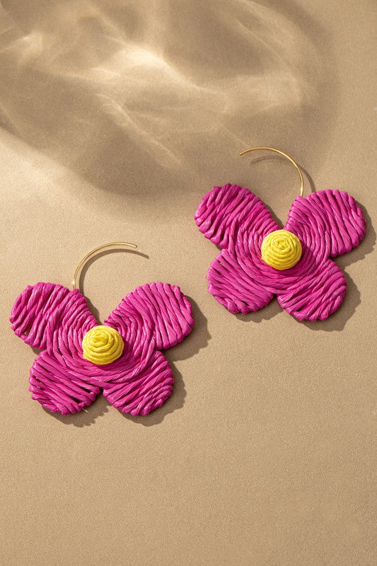 Raffia straw flower earrings