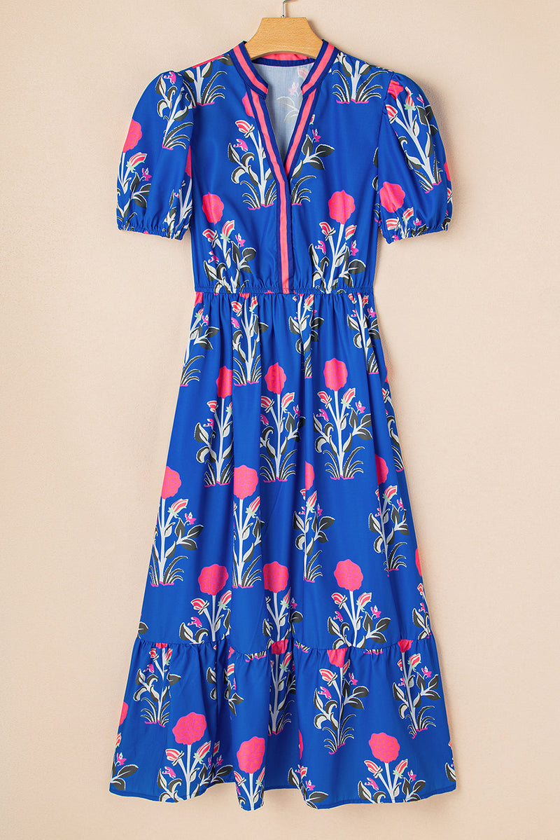 Julietta Floral Puff Short Sleeve V Neck High Waist Maxi Dress ShopCottonBelles Julietta Floral Puff Short Sleeve V Neck High Waist Maxi Dress ShopCottonBelles