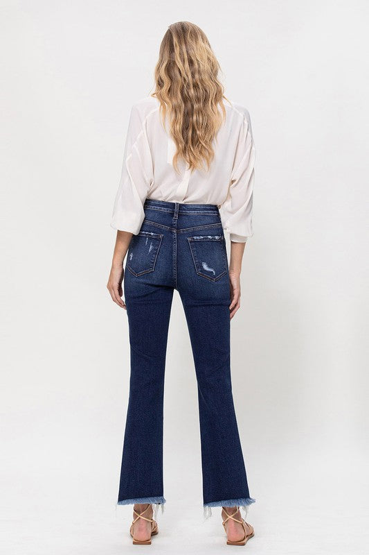 High Rise Distressed Hem Kick Flare Jeans