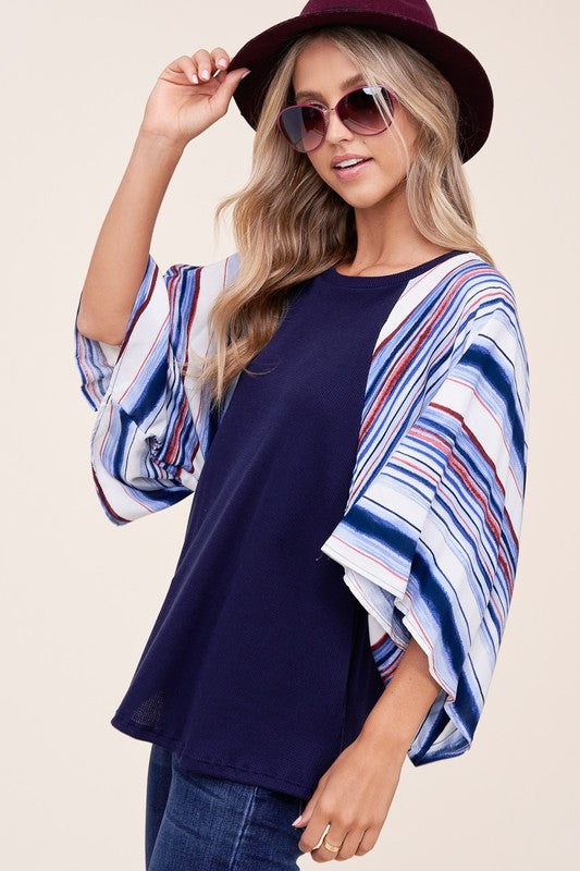 WAFFLE STRIPE MIX KIMONO TOP