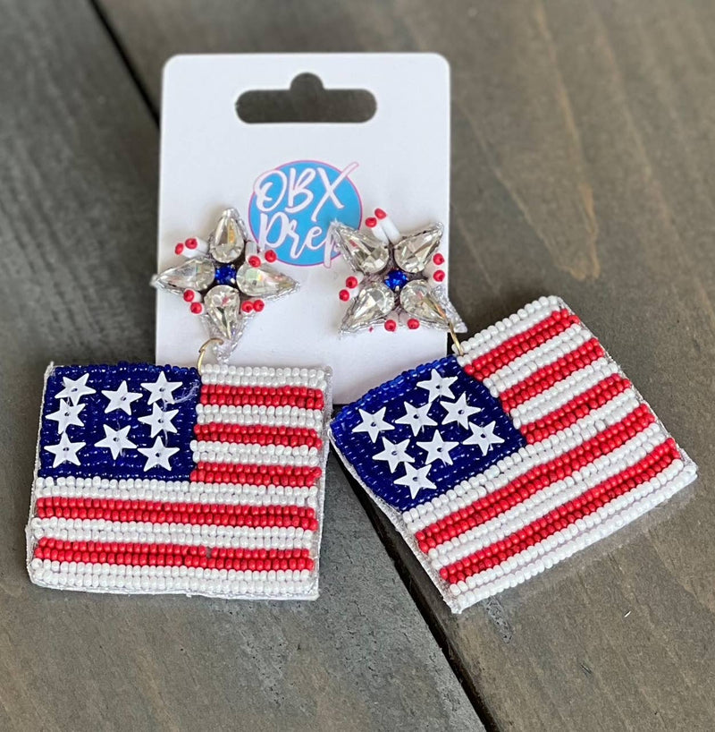 Handmade Patriotic Red White and Blue Flag Earrings